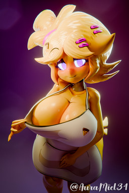apron areola beakless big_breasts blush breasts clothed clothing eyeshadow female female_humanoid fingers huge_breasts machine makeup nipples nude pink_eyes simple_background smile solo yellow_body auramiel cryptiacurves_(modeler) five_nights_at_freddy's fredina's_nightclub scottgames chica_(fnaf) chiku_(cryptiacurves) animal_humanoid animatronic avian avian_humanoid bird bird_humanoid chicken_humanoid galliform galliform_humanoid humanoid robot 2025 2:3 3d_(artwork) absurd_res digital_media_(artwork) hi_res
