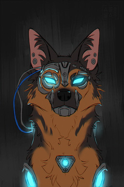 black_body black_fur black_nose blue_eyes brown_body brown_fur cheek_tuft cybernetics ear_piercing facial_tuft feral front_view fur glowing glowing_eyes inner_ear_fluff machine male male_feral no_pupils piercing simple_background solo tuft azzai canid canine canis cyborg domestic_dog german_shepherd herding_dog mammal pastoral_dog 2025 colored digital_drawing_(artwork) digital_media_(artwork) flat_colors