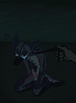 animal_genitalia animal_penis anthro blood blue_body blue_fur bodily_fluids canine_genitalia canine_penis crying duo erection first_person_view forced fur genitals human_pov kneeling knot knotted_penis male muzzle_(object) muzzled nude_male penis scar self-harm_scars submissive submissive_male tears demensa emil_(demensa) canid canine canis coyote domestic_dog human hybrid mammal 2020 digital_media_(artwork) pixel_(artwork)