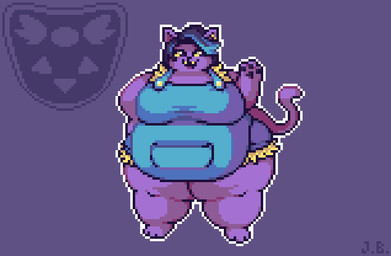 anthro barefoot belly belly_overhang big_belly big_breasts black_hair black_pawpads blue_highlights breasts clothed clothing delta_rune_(emblem) feet female front_view hair highlights_(coloring) huge_thighs obese obese_anthro obese_female open_mouth open_smile outline overalls overweight overweight_anthro overweight_female pawpads paws purple_background shortalls simple_background smile solo standing symbol tail thick_thighs tight_clothing white_outline wide_hips yellow_sclera jellybru undertale undertale_(series) catty_cattenheimer domestic_cat felid feline felis mammal 2024 digital_media_(artwork) full-length_portrait pixel_(artwork) portrait signature