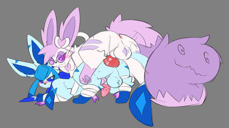 accessory anal anal_penetration animal_genitalia animal_penis anus backsack balls bdsm big_knot big_tail blue_body blue_sclera blush bodily_fluids canine_genitalia canine_penis cum cum_in_ass cum_inside doggystyle duo eyewear feline_genitalia feline_penis femboy feral feral_on_feral feral_penetrated feral_penetrating feral_penetrating_feral from_behind_position genital_fluids genitals glasses grey_background huge_tail imminent_knotting knot male male/male male_penetrated male_penetrating male_penetrating_male mounting one_sided_climax pawpads penetration penile penile_penetration penile_spines penis penis_in_ass purple_sclera ribbon_restrained ribbons ribbons_(anatomy) scarf sex simple_background striped_body stripes sweat tail tail_mouth unusual_anatomy unusual_tail whiskers white_body shinyumbre nintendo pokemon lavender_(sylvythings) starei_(starei) eeveelution elemental_creature felid feline generation_4_pokemon generation_6_pokemon glaceon mammal pokemon_(species) shiny_pokemon sylveon unknown_species hi_res