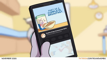 3_fingers 3_toes advertisement back_rolls before_and_after belly belly_overhang big_butt big_cheeks blue_clothing blue_underwear bowl burping butt cabinet cellphone cereal cereal_bowl cereal_box cereal_mascot chubby_cheeks clock closing_door clothed clothing condiments container cookie door double_chin drinking_milk ears_down ears_up electronics facial_tuft fat_rolls feet fingers food furniture grey_tuft head_tuft holding_bowl holding_container holding_object holding_phone jacket junk_food kitchen looking_at_viewer looking_in_fridge male milk_carton milk_container obese overweight phone pivoted_ears purple_nose red_clothing red_jacket red_topwear rumbling_stomach shocked silverware size_difference smartphone solo table text thick_thighs toes topwear tuft underwear underwear_only weight_gain youtube_thumbnail roundwombo cookie_crisp patreon chip_the_wolf ambiguous_species canid canine canis mammal wolf 16:9 2025 2d_animation animated frame_by_frame no_sound short_playtime url video widescreen
