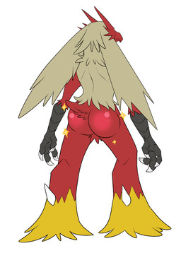 ambiguous_gender anthro beak big_butt butt butt_focus feathers multicolored_body multicolored_feathers rear_view red_body red_feathers simple_background solo sparkles tail tail_feathers white_body white_feathers yellow_body yellow_feathers blueharuka nintendo pokemon blaziken generation_3_pokemon pokemon_(species) digital_media_(artwork) hi_res