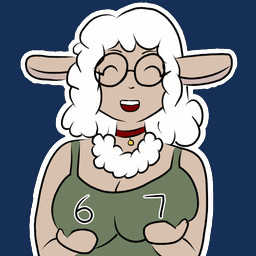 67 anthro bell bell_collar breast_grab breasts collar eyewear female fur glasses hand_on_breast simple_animation solo wool_(fur) dogytomorrow amarach_(vtuber) bovid caprine mammal sheep 1:1 2_frame_animation animated meme