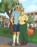 anthro big_breasts blonde_hair blue_eyes breasts brown_body brown_fur brown_hair building bulge car clothed clothing college college_student duo female footwear fur green_eyes hair hand_holding horn huge_breasts male male/female plant school shoes sidewalk tree vehicle pwnagespartan gerry_(wsad) tabitha_(wsad) antelope bovid canid canine equid equine fox gazelle mammal hi_res