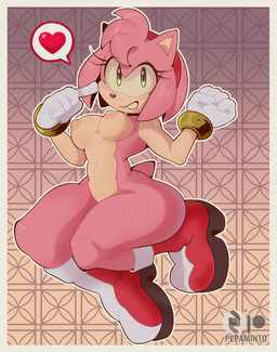 anthro areola boots breasts clothing eyelashes female footwear fur gloves handwear heart_symbol looking_at_viewer nipples nude nude_female pink_body pink_fur shoes smile smiling_at_viewer solo speech_bubble thick_thighs pepamintop sega sonic_the_hedgehog_(series) amy_rose eulipotyphlan hedgehog mammal 2026 hi_res