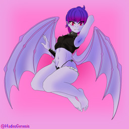 alternative_fashion clothing fangs feet female goth solo swimwear teeth toes wings hadesgenesis elli_(hadesgenesis) humanoid vampire 1:1 absurd_res hi_res