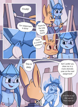 anthro anthrofied board bodily_fluids bra brush canvas clothed clothing dialogue female floor male paintbrush painting_(object) pokemorph sweat text underwear uniform upskirt wall_(structure) agious nintendo pokemon gumi_(agious) haru_(agious) eevee eeveelution generation_1_pokemon generation_4_pokemon glaceon pokemon_(species) 2026 comic digital_drawing_(artwork) digital_media_(artwork) english_text hi_res shaded