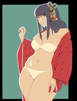 accessory big_breasts black_border border bra breasts cleavage clothed clothing eyelashes female front_view green_background green_eyes grey_hair hair hair_accessory humanoid_pointy_ears long_hair looking_at_viewer navel not_furry panties pointy_ears red_clothing simple_background solo tan_body tan_skin thick_thighs underwear white_bra white_clothing white_panties white_underwear wide_hips kryptidcritter capcom monster_hunter hinoa_(monster_hunter) humanoid wyverian absurd_res hi_res