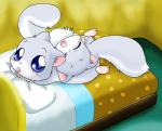 bed bedding blanket blue_body blue_eyes blue_fur duo eyes_closed feral fluffy fluffy_tail fur furniture japanese looking_at_viewer male tail white_body white_fur kuridora happy_happy_clover pixiv sayuri_tatsuyama hickory_(happy_happy_clover) hirari_(happy_happy_clover) flying_squirrel mammal rodent sciurid tree_squirrel 2008 low_res brother_(lore) brothers_(lore) sibling_(lore) twins_(lore)