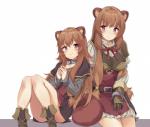 belt blush boots breasts brown_hair butt clothing duo female footwear hair hands_together inner_ear_fluff long_hair looking_at_viewer medium_breasts purple_eyes shoes sitting smile square_crossover tuft young kausukun02 the_rising_of_the_shield_hero raphtalia animal_humanoid canid canid_humanoid canine canine_humanoid humanoid mammal mammal_humanoid tanuki_humanoid 2019 absurd_res hi_res