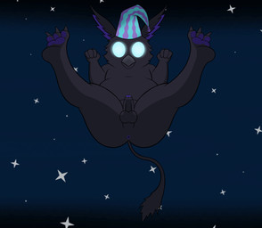 3_toes 4_fingers anthro anus balls barefoot beak beak_closed big_ears biped black_balls black_beak black_body black_fur black_penis black_tail black_tail_tuft blue_eyes butt cheek_tuft claws clothing empty_eyes erection facial_tuft feet fingers fist fur genitals glans glowing glowing_eyes hat hat_only headgear headgear_only headwear headwear_only hindpaw humanoid_genitalia humanoid_penis legs_up looking_at_viewer lying male male_anthro mostly_nude mostly_nude_anthro mostly_nude_male mouth_closed night nightcap nude on_back pattern_clothing pattern_hat pattern_headgear pattern_headwear pawpads paws penis perineum purple_anus purple_glans purple_inner_ear purple_pawpads rear_view semi-anthro slightly_chubby slightly_chubby_anthro slightly_chubby_male solo spread_legs spreading star striped_clothing striped_hat striped_headgear striped_headwear stripes tail tail_tuft toe_claws toes tuft young young_anthro young_male zirronpack deadlock_(game) mythology valve rem_(deadlock) avian bird chimera dream_creature gryphon mythological_avian mythological_creature owl 2026 absurd_res hi_res