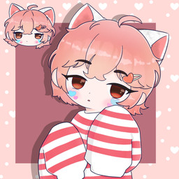 4_ears accessory arms_bent bangs black_eyebrows blue_markings blush cheek_markings clothed clothed_female clothed_humanoid clothing disembodied_head drop_shadow eyebrow_through_hair eyebrows eyelashes eyelashes_through_hair facial_markings female hair hair_accessory hairclip head_markings head_tilt heart_(marking) heart_symbol human_and_animal_ears light looking_at_viewer markings mouth_closed multi_ear no_pupils open_mouth pattern_clothing pattern_sweater pattern_topwear pink_background pink_hair pink_inner_ear red_eyes red_mouth red_stripes short_hair simple_background sleeves_past_fingers solo square striped_clothing striped_sweater striped_topwear stripes sweater tan_body tan_skin topwear translucent translucent_hair white_clothing white_ears white_sweater white_topwear peypey_mei1925 gacha_(series) gacha_club peach_(peypey_mei1925) animal_humanoid cat_humanoid felid felid_humanoid feline feline_humanoid humanoid mammal mammal_humanoid 1:1 2024 colored digital_drawing_(artwork) digital_media_(artwork) english_description hi_res lighting multiple_scenes shaded