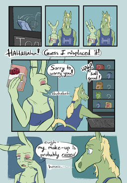 anthro breasts clothed clothing dialogue dice duo ear_piercing female frown fur fuzzy_dice hair industrial_piercing machine makeup male open_mouth piercing running_makeup text vending_machine wallet wristband lost_andsafe halcyon_(series) sunflower_(halcyon) walker_(halcyon) equid equine horse lagomorph leporid mammal rabbit 2025 absurd_res comic digital_media_(artwork) english_text hi_res