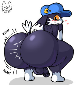 anthro ass_clapping balls big_balls big_butt big_penis blush bubble_butt butt clap_(sound_effect) clapping femboy flaccid genitals heart_symbol huge_butt hyper hyper_butt looking_at_viewer male penis solo twerking wowthisisgreat bandai_namco capcom klonoa_(series) pac-man_(series) klonoa domestic_cat felid feline felis mammal hi_res