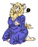 anthro big_breasts blush breasts cleavage clothed clothing exclamation_point female fully_clothed kneeling overweight overweight_female pajamas solo thick_thighs wide_hips yanisp5 beastars sebun_(beastars) bovid caprine domestic_sheep mammal merino_sheep sheep 2025