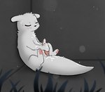 animal_genitalia blush bodily_fluids cum cum_on_self erection feral fur genital_fluids genital_slit genitals male masturbation paws penis solo tapering_penis white_body white_fur resachii rain_world videocult survivor_(rain_world) slugcat