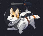 ambiguous_gender black_nose brown_eyes feral machine simple_background solo space spacesuit turret whiskers feretta space_vixen tale_of_tails webtoon corgan_(feretta) canid canine canis domestic_dog herding_dog mammal pastoral_dog welsh_corgi 2020 digital_media_(artwork) hi_res shaded signature