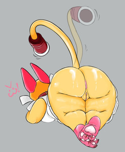 anthro anus big_anus big_breasts big_butt breasts butt clothed clothing collar dress female fur genitals grey_background huge_butt leg_markings lying markings no_underwear on_front pawpads pink_anus rear_view simple_background socks_(marking) solo thick_thighs vulva white_clothing white_dress wide_hips yellow_body yellow_fur naughtikel blushcrunch_studio dandy's_world scraps_(dandy's_world) felid feline mammal toon_(dandy's_world)