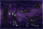 anthro black_body black_fur clothing feral fur grey_nose hair hoodie male pawpads purple_body purple_eyes purple_fur purple_hair purple_pawpads solo text topwear larzali the_rolling_stones canid canine canis mammal wolf 3:2 english_text hi_res model_sheet