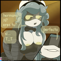 anthro breasts butt comic_book comic_panel dialogue female machine pose presenting presenting_hindquarters solo speech_bubble text tannicfer glitch_productions murder_drones cyn_(murder_drones) n_(murder_drones) humanoid robot robot_anthro robot_humanoid 1:1 comic hi_res pinup spanish_text translated
