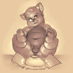 anthro anus balls belly diaper feet feet_up flaccid foreskin fur genitals holding_feet male multicolored_body multicolored_fur navel open_diaper open_mouth penis plantigrade sitting small_penis solo toddler two_tone_body two_tone_fur unretracted_foreskin young battler booshdoggo bush_dog canid canine mammal 1:1 absurd_res hi_res monochrome sepia