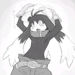 anthro belt blush blush_lines bottomwear buckle buckled_collar clothed clothed_anthro clothed_male clothing collar dipstick_tail floppy_ears front_view fur gloves handwear hat headgear headwear long_ears lop_ears male male_anthro markings navel nipples open_mouth oversized_bottomwear oversized_clothing oversized_pants pants question_mark simple_background sketchy solo tail tail_markings text topless topless_anthro topless_male white_background young young_anthro young_male decko bandai_namco klonoa_(series) klonoa domestic_cat felid feline felis mammal 2007 digital_media_(artwork) greyscale japanese_description japanese_text monochrome