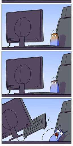 ambiguous_gender angry blue_body blue_fur brown_body brown_fur chair computer_keyboard computer_monitor computer_screen desk feral fur furniture humor office_chair open_mouth smile solo table tan_body tan_fur teeth text conditional_dnp jollyjack pornhub jolly_jack_(character) cricetid hamster mammal rodent absurd_res comic english_text hi_res long_image tall_image