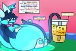 ambiguous_gender anthro belly belly_overhang bloated collar collar_only container cup glowing hose inflation liquid_inflation nude overweight pawpads relaxing sitting slime solo stuffing text tube valytine riley_(valytine) gastropod mollusk slug english_text hi_res