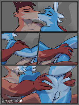 anthro anus balls bodily_fluids butt butt_grab cum cum_in_mouth cum_inside duo eyes_closed foreskin genital_fluids genitals hand_on_back hand_on_butt humanoid_genitalia humanoid_penis kiss_on_lips kissing making_out male male/male nude nude_anthro nude_male penis romantic snowballing spread_butt spreading tail jaybeyyy mythology aldrake_(jaybeyyy) blou_(jaybeyyy) dragon mythological_creature mythological_scalie scalie 3:4 comic hi_res