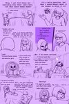 2:3 alternate_universe anthro big_breasts bodily_fluids bone breasts clothed clothing comic comic_(under(her)tail) demon dialogue english_text female frisk_(undertale) furniture hi_res human humanoid male mammal nipple_outline open_mouth sans_(undertale) sitting skeleton sweat table text thewill under(her)tail undertale undertale_(series) undyne
