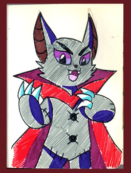 anthro border cape cheek_tuft claws clothing cute_fangs doll facial_tuft fangs grey_body looking_at_viewer male open_mouth plushie pupils purple_eyes purple_sclera red_border red_clothing seam_(sewing) simple_background solo standing stitch_(sewing) teeth tuft white_background avion245 2spot_studio ayupan_x_bloody_bunny bloody_bunny_(series) vampire_lord_(ayupan_x_bloody_bunny) animate_inanimate bat leaf-nosed_bat mammal microbat vampire_bat yangochiropteran 2023 absurd_res hi_res traditional_media_(artwork) watermark