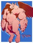 2015 absurd_res anthro avian balls beak biceps big_penis claws dogfu feathered_wings feathers genitals gryphon half-erect hi_res humanoid_genitalia humanoid_penis male muscular muscular_anthro muscular_male mythological_avian mythological_creature mythology navel nipple_piercing nipples nude penis piercing pubes simple_background solo vein veiny_penis wings