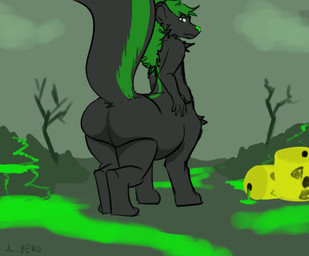 male solo toxic_waste wasteland j_berd syfer_(skunk) mammal mammal_taur mephitid mephitid_taur skunk skunk_taur taur hi_res