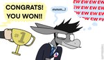 anthro award black_hair bodily_fluids clothing dialogue disembodied_hand duo ears_back fur grey_body grey_fur hair holding_object humor male necktie nervous nervous_smile nervous_sweat pivoted_ears political_cartoon politics simple_background smile solo_focus speech_bubble suit sweat text thought_bubble trophy white_background white_eyes happyroadkill democrat_donkey don_kennedy asinus donkey equid equine mammal digital_drawing_(artwork) digital_media_(artwork) english_text flat_colors hi_res