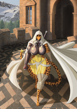 4_toes abs anthro arm_wraps armor belly big_breasts bottomwear breasts castle cloak clothing countershade_belly countershade_legs countershade_thighs countershading cracked_ground crotch_tuft detailed_background dipstick_tail door doorway feet female floor fur gauntlets gloves handwear high_collar hood hood_up leg_wrap leopard_spots loincloth markings melee_weapon metal midriff mountain muscular muscular_female navel orange_body orange_fur outside parapet pattern_floor plant rim_light shadow sky solo spots spotted_body spotted_fur spotted_markings spotted_tail sword sword_on_back tail tail_markings tail_tuft thick_thighs tile tile_floor toes tree tuft unconvincing_armor weapon weapon_on_back white_cloak white_clothing window wraps yellow_body yellow_eyes yellow_fur hiverdose lieren_(last_fables) felid leopard mammal pantherine absurd_res digital_media_(artwork) hi_res