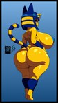 anthro areola big_breasts big_butt black_border black_eyes blue_areola blue_body blue_hair blue_nipples blue_tail border breasts butt curvy_figure featureless_crotch female fingers frown hair huge_breasts huge_butt navel nipples nude solo standing tail thick_thighs voluptuous wide_hips yellow_body yellow_tail fungus-man animal_crossing nintendo ankha_(animal_crossing) domestic_cat felid feline felis mammal absurd_res full-length_portrait hi_res portrait signature