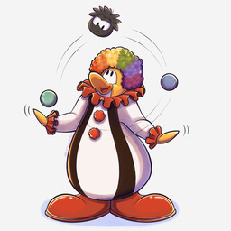 afro ambiguous_gender anthro black_body black_fur boots brown_boots brown_clothing brown_footwear clothing clown clown_costume clown_shoes duo feral footwear fur hair juggling male multicolored_hair open_mouth rainbow_hair shoes simple_background white_background yellow_body yellow_fur letlab0611 club_penguin avian bird penguin puffle 1:1 full-length_portrait hi_res portrait