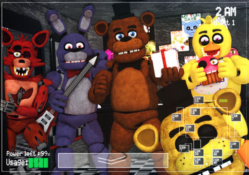 anthro bow_tie box checkered checkered_floor clothing container electric_guitar eye_patch eyewear female gift_box guitar headgear headwear machine male musical_instrument plucked_string_instrument string_instrument malicekira five_nights_at_freddy's scottgames bonnie_(fnaf) chica_(fnaf) classic_chica_(fnaf) cupcake_(fnaf) foxy_(fnaf) freddy_(fnaf) golden_freddy_(fnaf) animatronic avian bear bird canid canine chicken fox galliform lagomorph leporid mammal phasianid rabbit robot 2022 3d_(artwork) digital_media_(artwork) hi_res mikumikudance_(artwork)