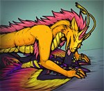 ambiguous_gender anthro duo feathers fur kissing neck_bulge pinned size_difference shadarrius mythology ember_(snowviper) gambit_farsight avali dragon mythological_creature mythological_scalie scalie hi_res