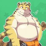 anthro belly blush bottomwear bulge clothing humanoid_hands male moobs navel overweight overweight_anthro overweight_male pants pink_nose solo underwear green_bell inakamichi felid mammal pantherine tiger 1:1 2019