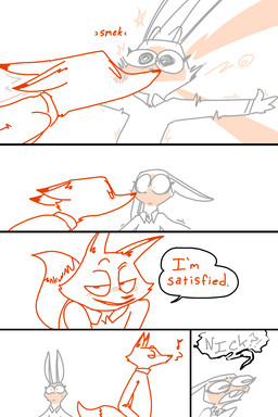 5_panel_comic anthro blush blush_lines blushing_profusely buckteeth clothed clothing collared_shirt color_coded color_coded_speech_bubble color_coded_text duo emanata eye_contact eyebrows eyes_closed female fully_clothed kiss_on_lips larger_male looking_at_another male male/female motion_lines musical_note musical_symbol onomatopoeia pivoted_ears raised_eyebrows shaking shirt simple_background size_difference smaller_female sound_effects speech_bubble standing surprise_kiss symbol teeth text topwear whistling white_background wide_eyed the_weaver disney zootopia judy_hopps nick_wilde canid canine fox lagomorph leporid mammal rabbit red_fox true_fox 2025 3:4 comic digital_drawing_(artwork) digital_media_(artwork) english_text hi_res