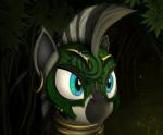 black_hair blue_eyes detailed_background ear_piercing female feral fur hair mask night outside piercing solo striped_body striped_fur stripes white_hair konsumo friendship_is_magic hasbro my_little_pony zecora_(mlp) equid equine mammal zebra detailed hi_res