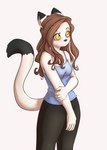 5g anthro breasts brown_hair clothed clothing eyebrows eyelashes female hair solo yellow_eyes alasou domestic_cat felid feline felis mammal 2021 digital_media_(artwork) hi_res