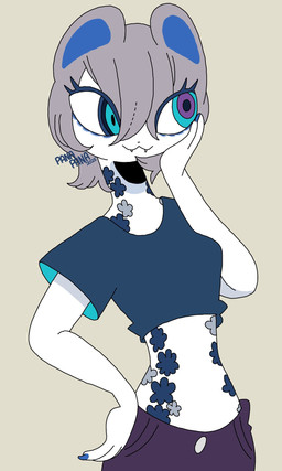 anthro clothed clothing fangs female grey_background simple_background solo tattoo teeth 87sukiyaki ambiguous_species unknown_species 2025 dated hi_res