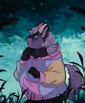 ambiguous_gender anthro clothing cloud facial_piercing hoodie night nose_piercing nose_ring piercing ring_piercing solo star topwear harald_horfager jacks_littleheart bovid caprine domestic_cat felid feline felis goat hybrid mammal hi_res nonbinary_(lore)