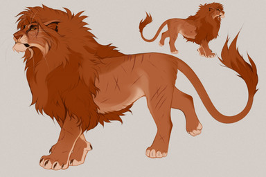 ambiguous_gender bite_mark_on_leg claws digitigrade facial_scar feline_tail feral mane mouth_closed notched_ear orange_eyes orange_mane scar simple_background solo tail text walking whiskers milkyfleur felid lion mammal pantherine tetrapod absurd_res colored english_text hi_res model_sheet shaded