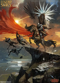 ambiguous_gender armor bottomwear breastplate brown_body cape clothing cloud falling feral fight group headgear helmet holding_lance hooves lake male melee_weapon mountain on_hind_legs outside pants plate_armor sword tail text water weapon winged_hussar tomasz_jedruszek flesh_and_blood legend_story_studios equid equine horse human mammal absurd_res english_text hi_res official_art