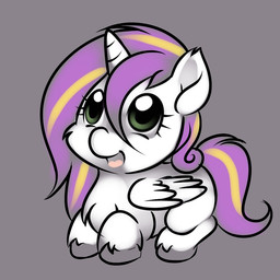 1_horn ambiguous_feral ambiguous_gender blonde_highlights chibi eyelashes feral fur green_eyes hair highlights_(coloring) hooves horn looking_up open_mouth purple_background purple_hair purple_tail quadruped side_view simple_background smile solo standing tail white_body white_fur white_horn white_wings wings young young_ambiguous young_feral kloudmutt fluffy_pony mythology equid equine fluffy_pony_(species) mammal mythological_creature mythological_equine winged_unicorn 1:1 digital_media_(artwork) shaded