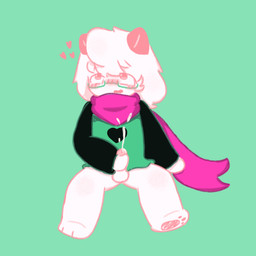anthro balls blush bodily_fluids clothed clothing cum ears_down enjoying eyewear fur genital_fluids genitals glasses heart_symbol male masturbation no_underwear open_mouth penis pink_eyes pivoted_ears raised_clothing raised_leg robe sitting solo spread_legs spreading white_body white_fur young yuyuawa deltarune undertale_(series) ralsei bovid caprine goat mammal 1:1